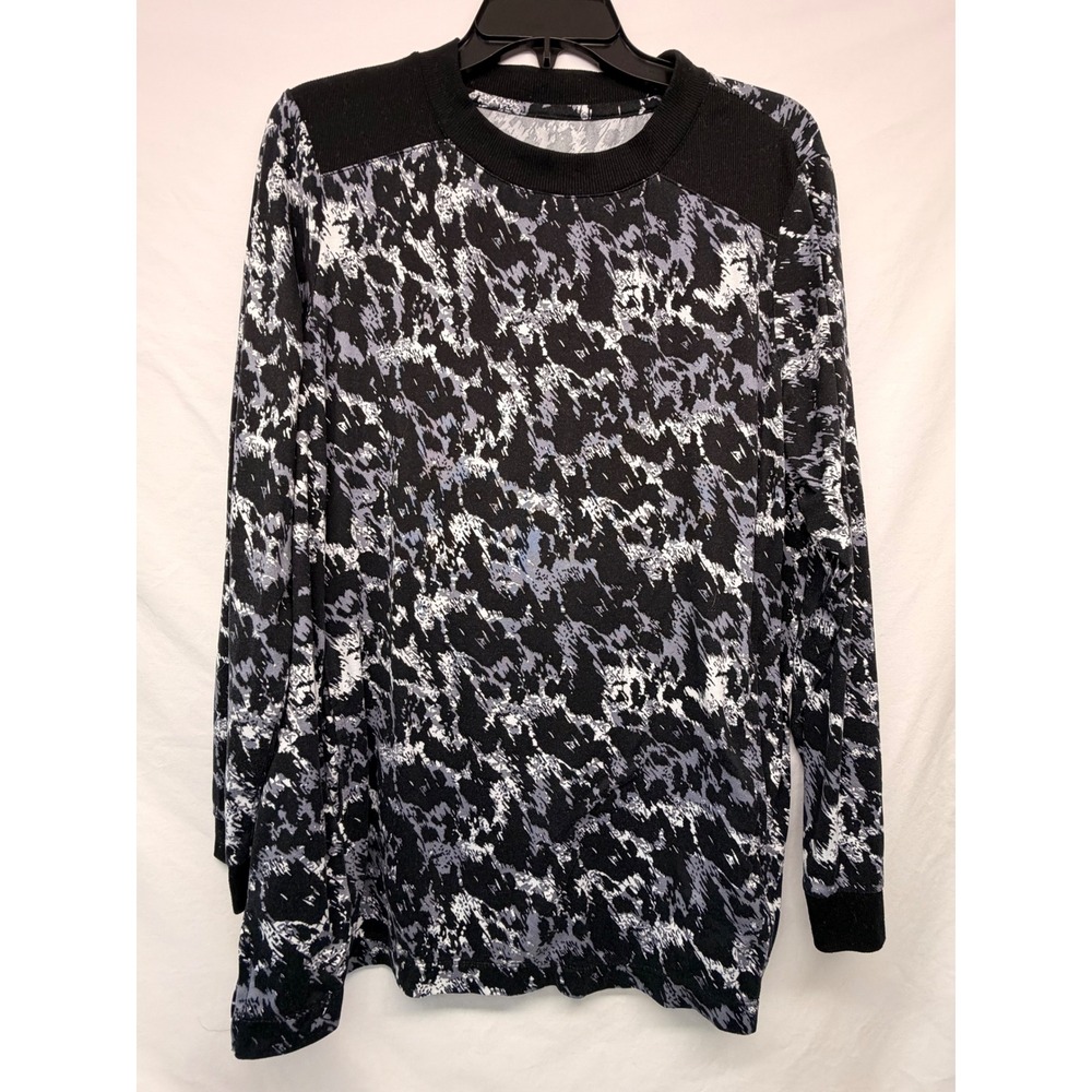 Carol Hockman Womens Abstract Camo Print Long Sleeve Top Pockets Black Gray M